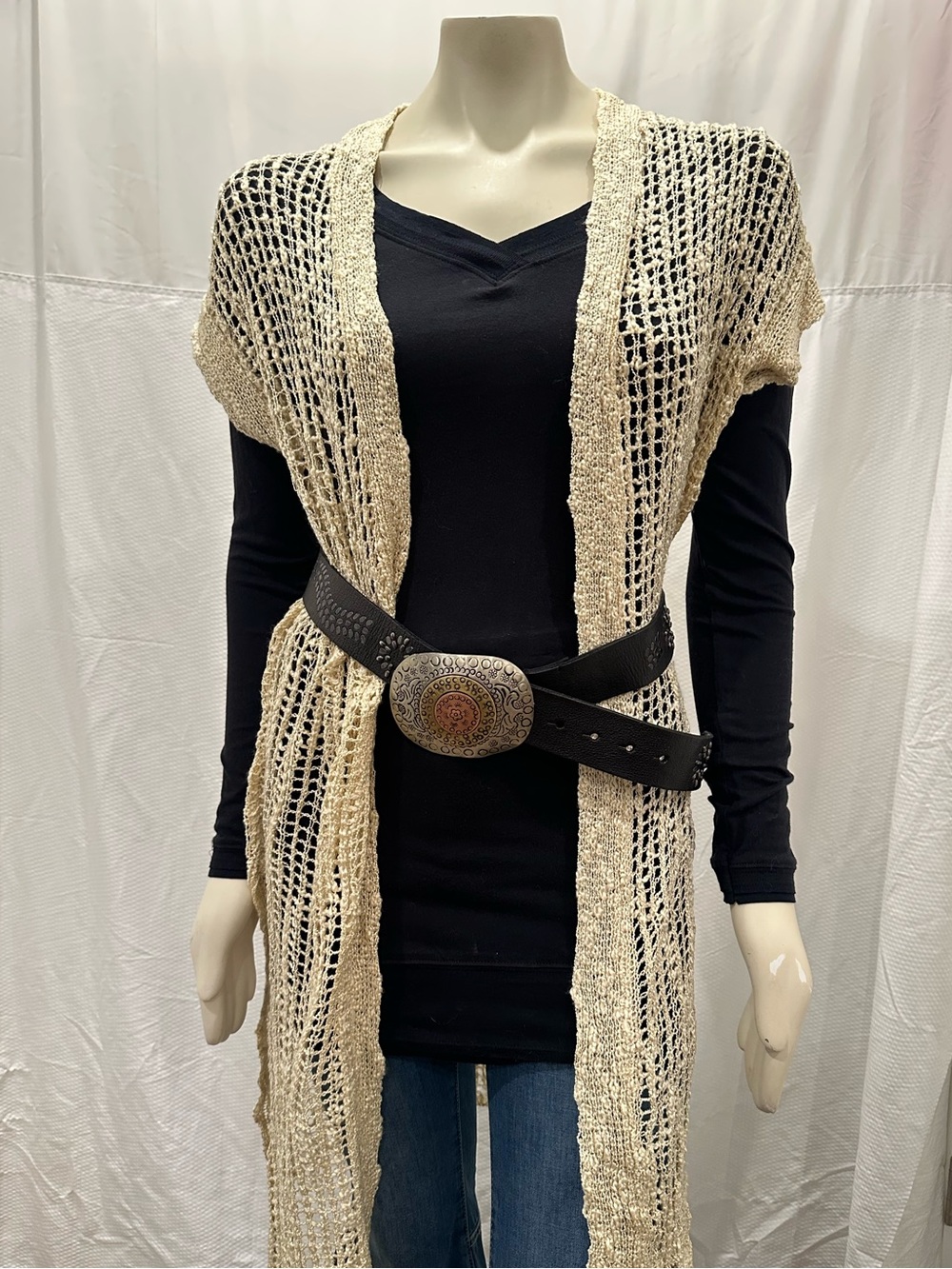 POL Crochet Duster Short Sleeves Sz M